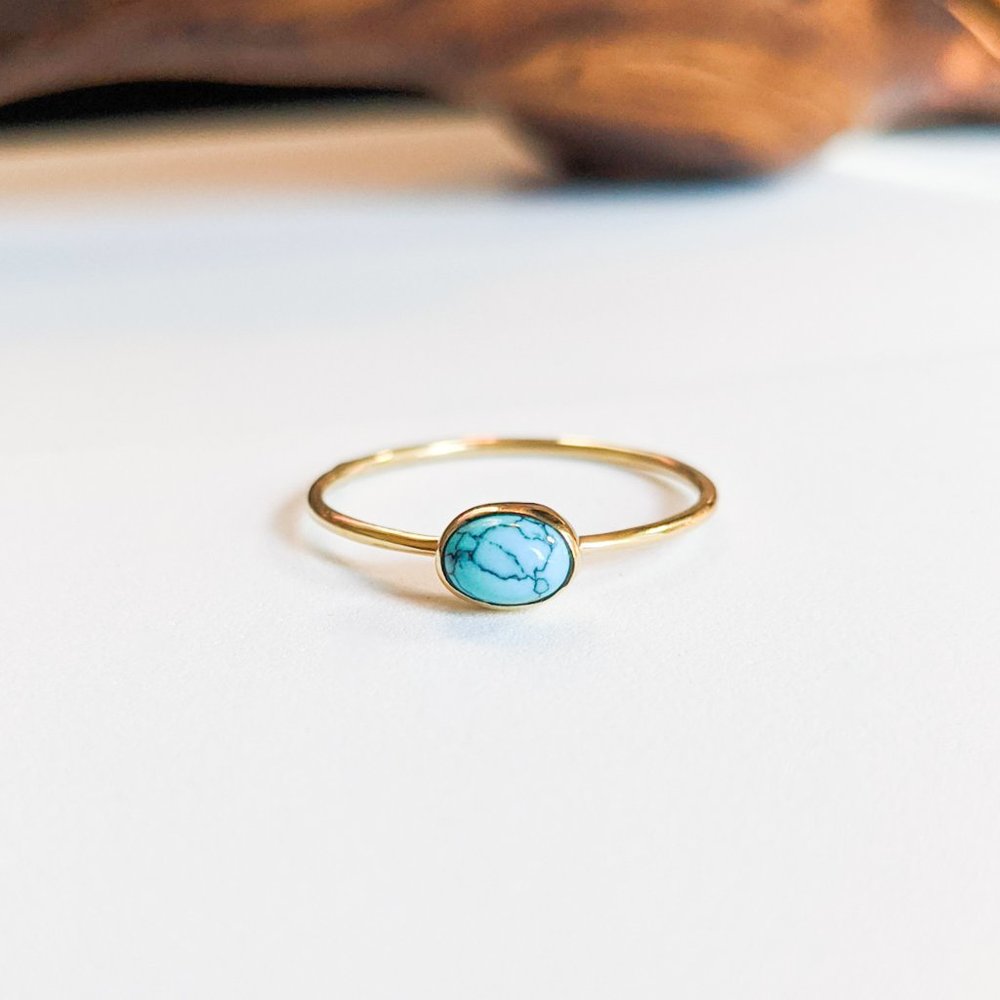 🦋LAST🦋 NWT Oval Turquoise & Brass Stacking Ring, Size 8